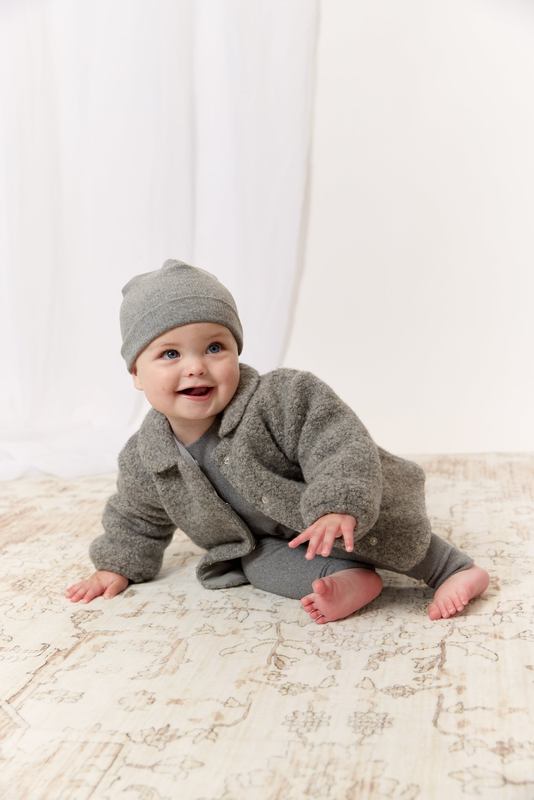 Petite Petal Sherpa Jacket & Hat - Grey by KIPP™ Collection