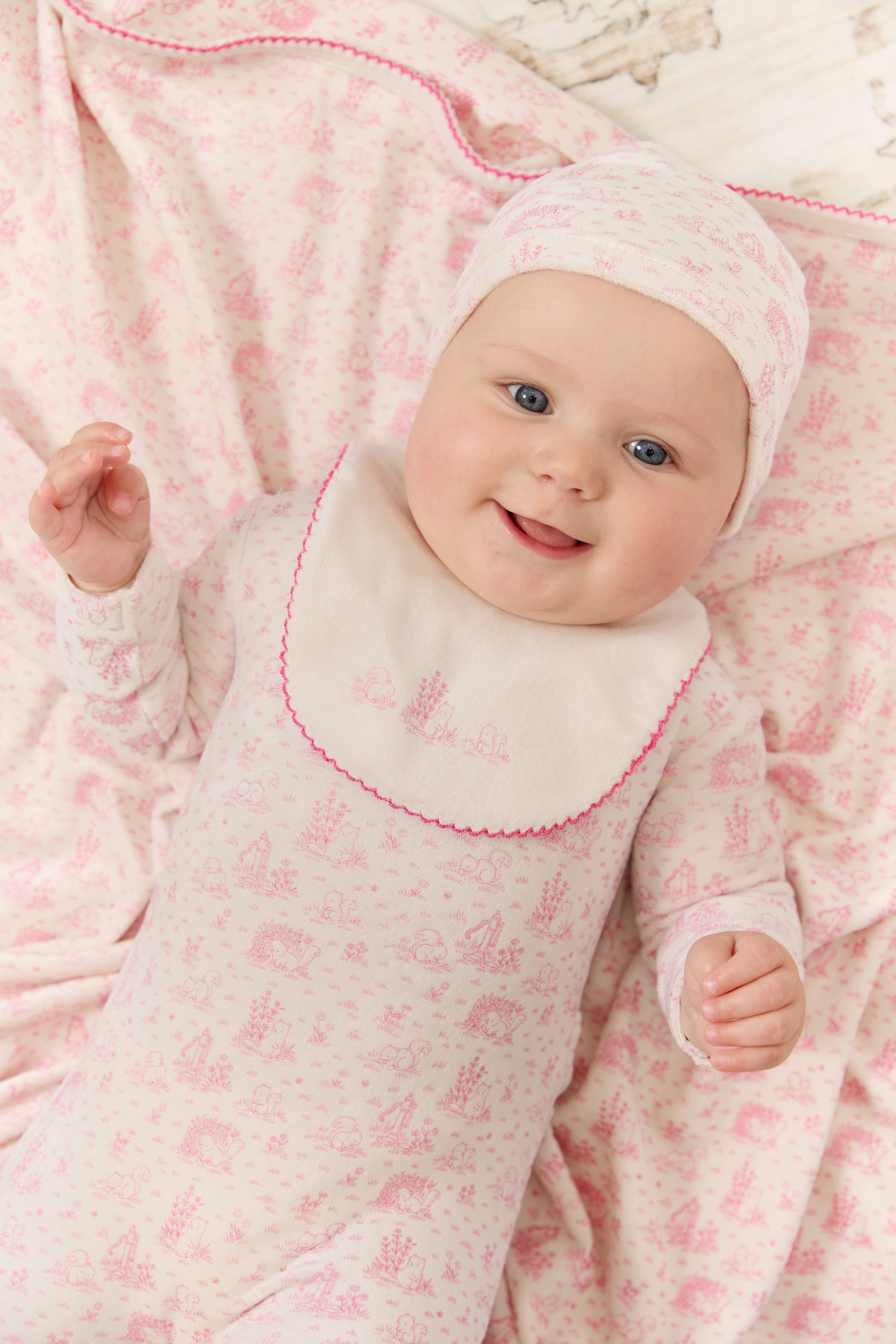 Woodland Toile Footie & Hat Set - Rose by KIPP™ Collection