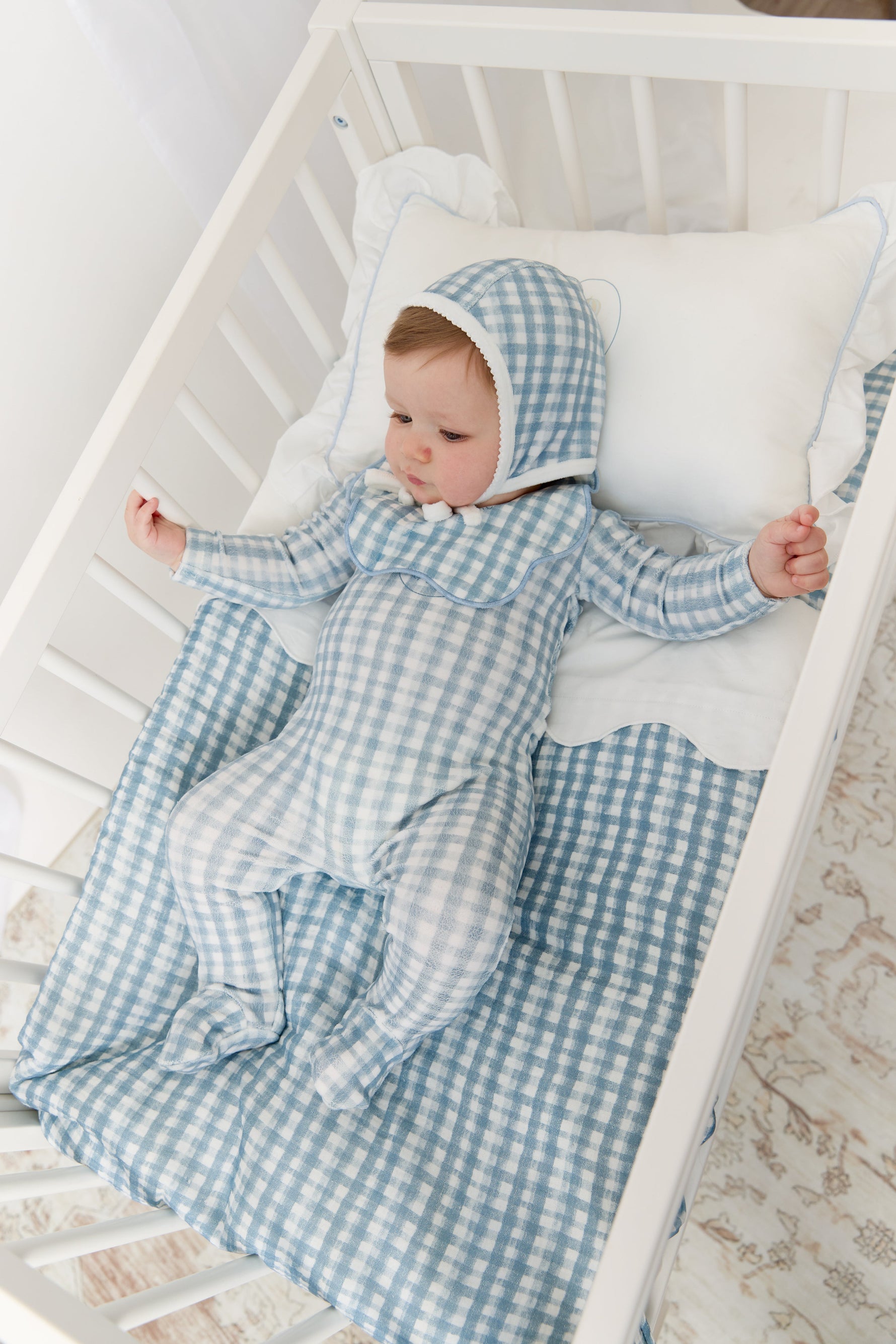Ciel Enfant Gingham Footie, Hat & Blanket Set - Blue by KIPP™ Collection