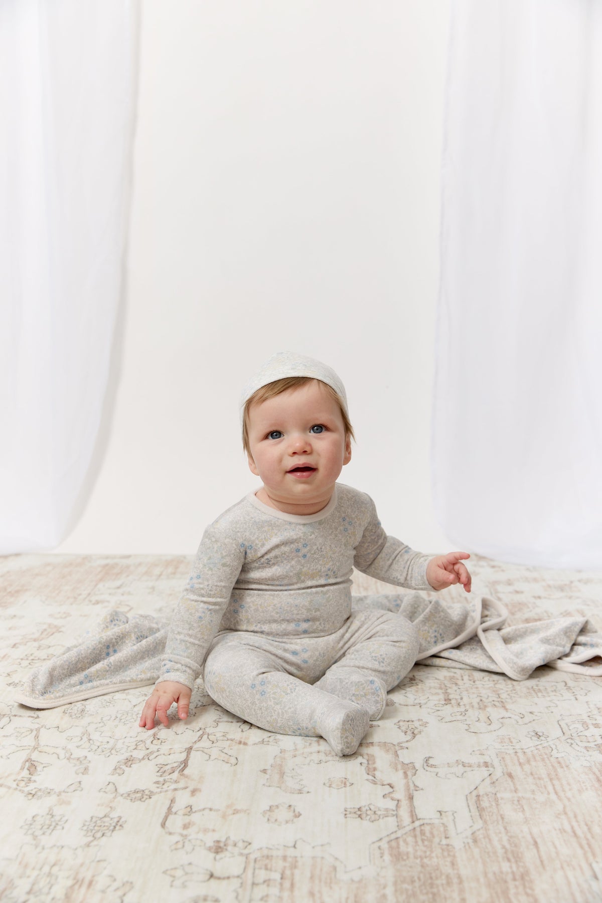 Petite Petal Footie, Hat & Blanket Set - Blue by KIPP™ Collection
