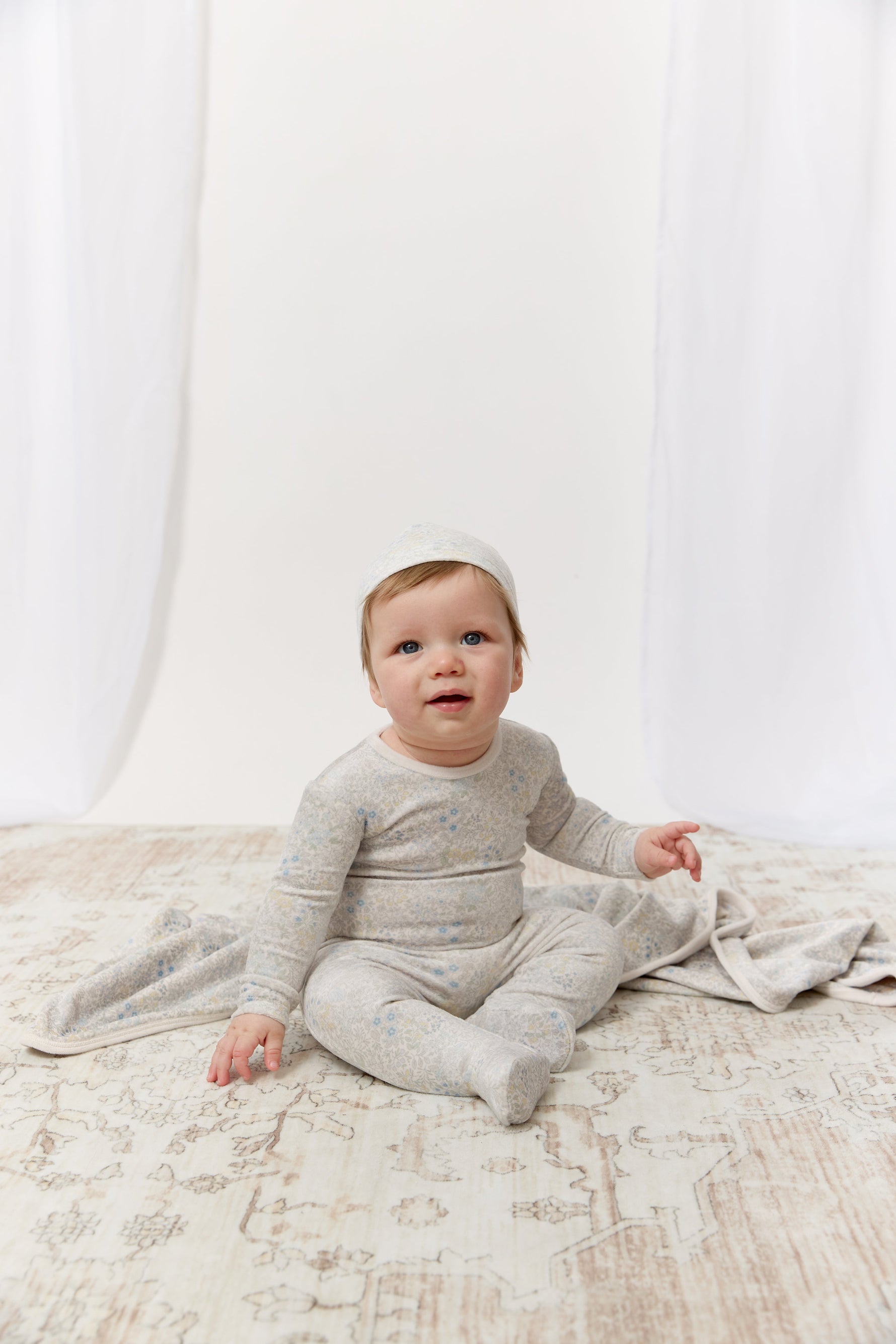 Petite Petal Footie, Hat & Blanket Set - Blue by KIPP™ Collection