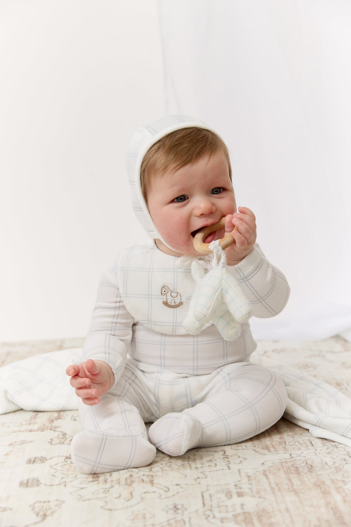 Whinny Plaid Footie & Hat Set - Blue by KIPP™ Collection