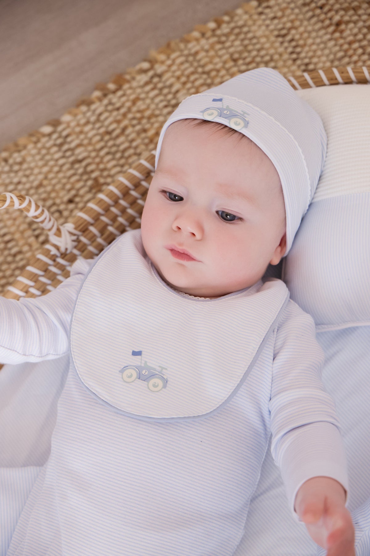 KIPP Collection Baby Bib Pinstripe Print Car Graphic Snap Closure For Babies by KIPP™ Collection at Everetts Place