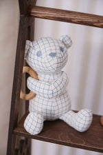 KIPP Collection Plush Bear Toy with Grid Print and Wooden Ring for Babies by KIPP™ Collection at Everetts Place