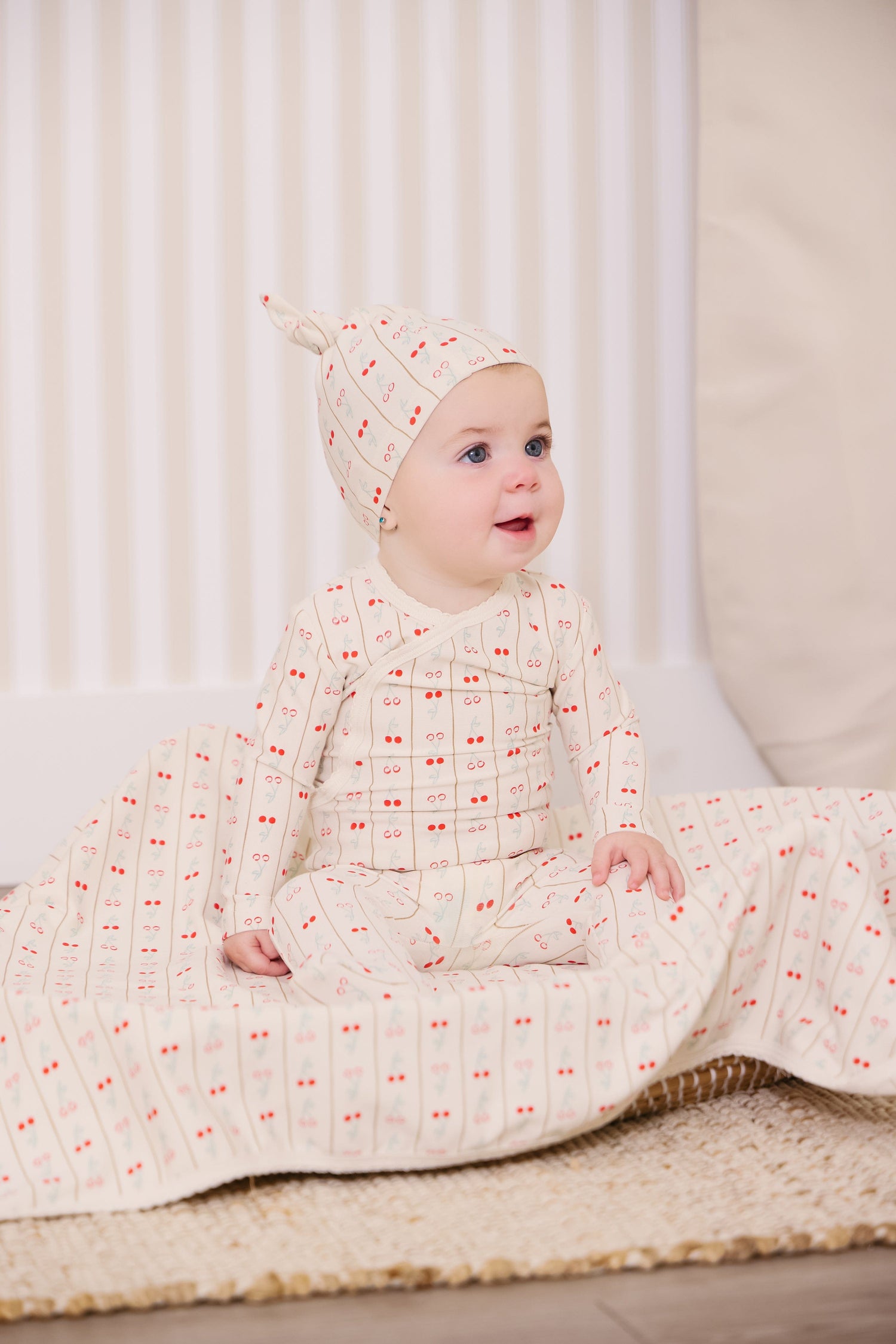 KIPP Collection Footie and Hat Set with Cherry Wrap Detail for Newborns