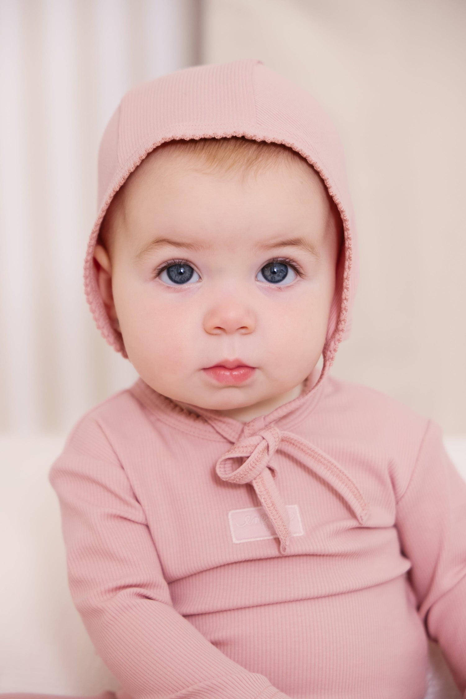 Kipp Collection Ribbed Footed Onesie And Hat Set With Front Patch For Baby Girls
