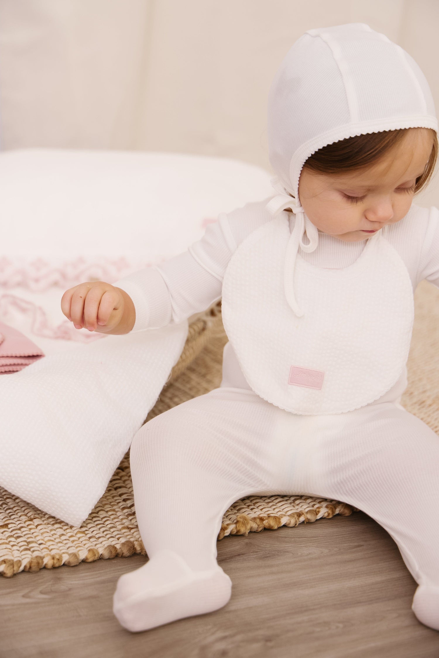 KIPP Collection Ribbed Footie Set with Patch Detail Bonnet for Newborns