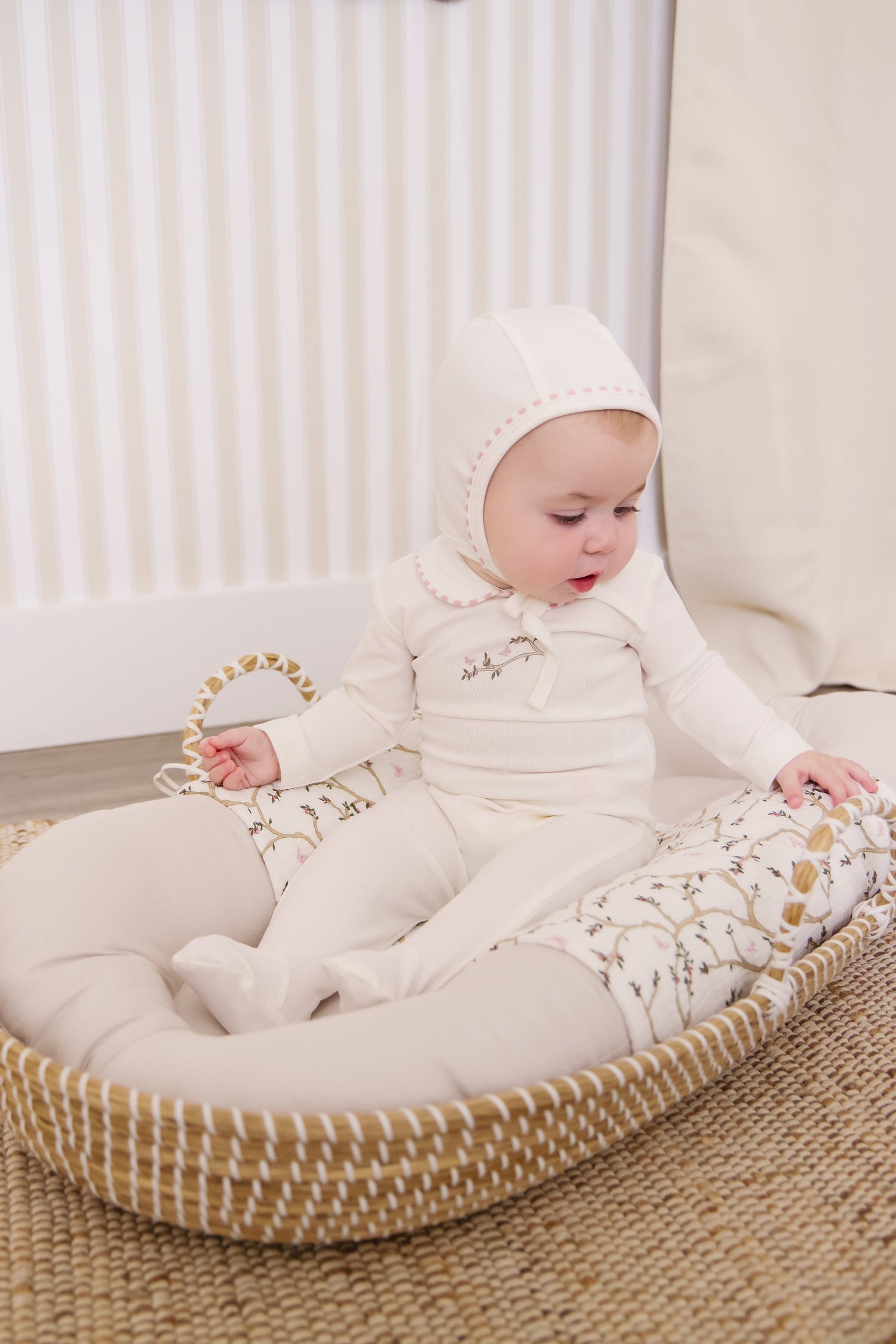 KIPP Collection Footed Onesie Set with Collar Detail and Hat for Babies