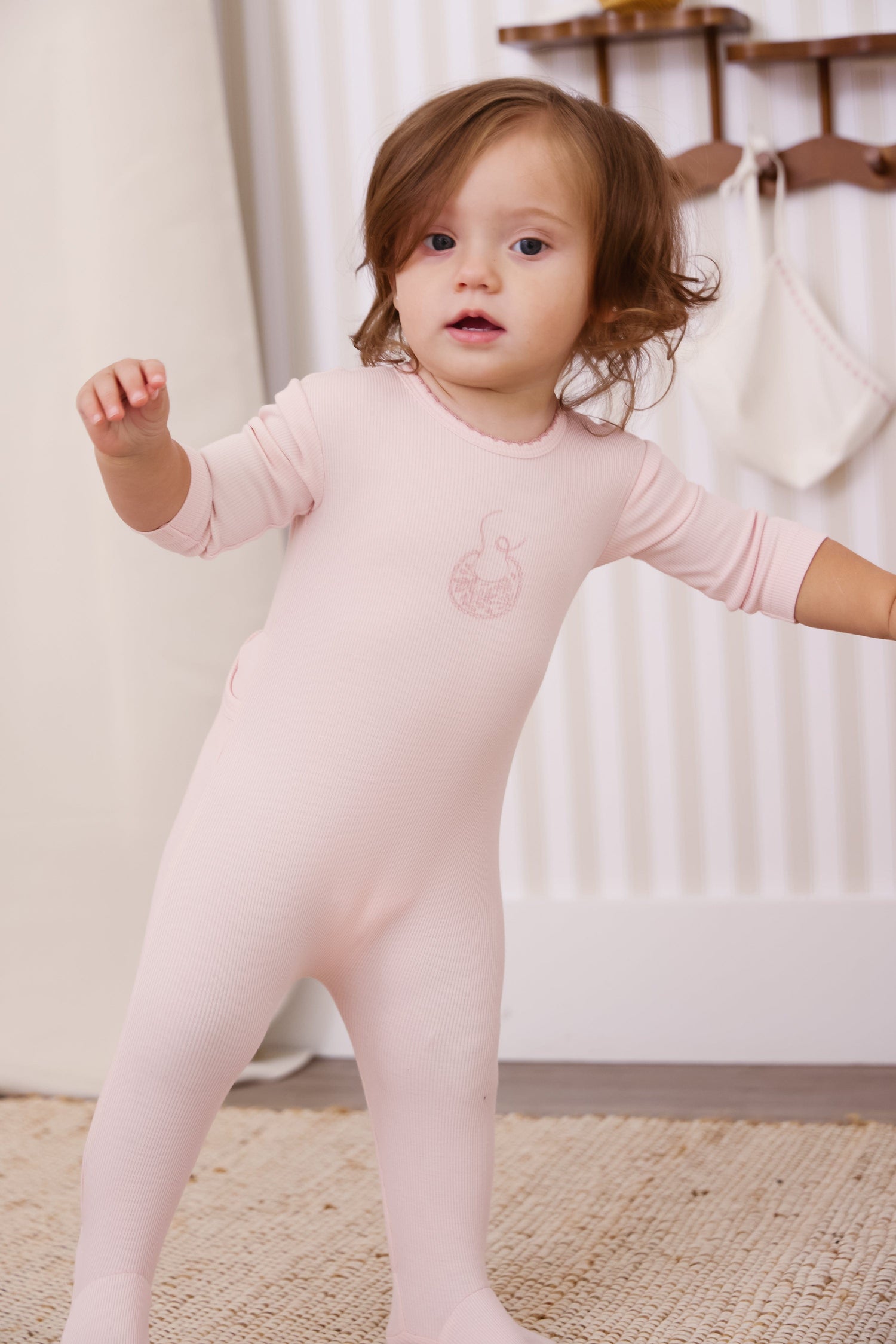 KIPP Collection Footie Baby Onesie Ribbed Knit With Bib Embroidery For Babies by KIPP™ Collection at Everetts Place