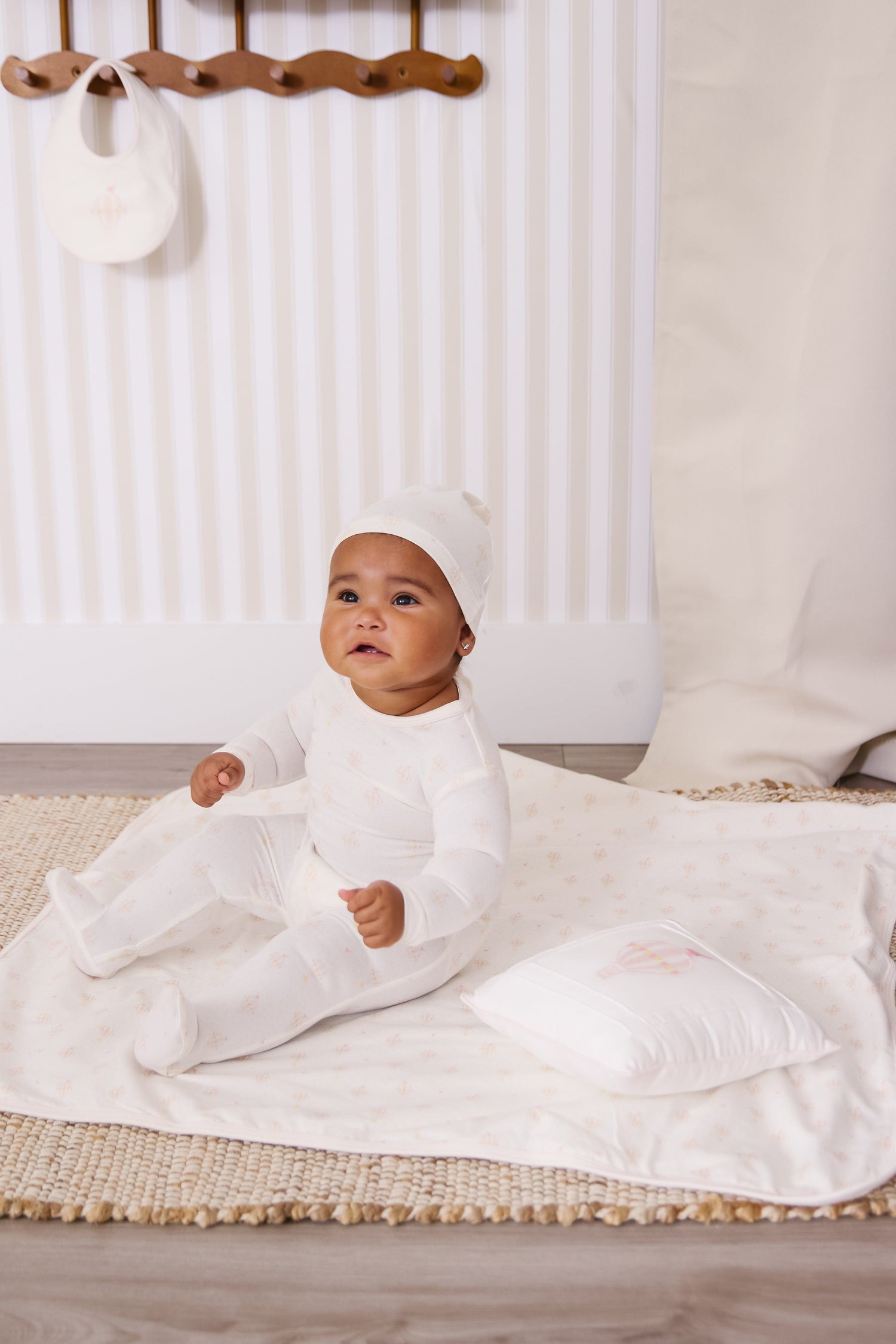 KIPP Collection Footie Three Piece Set With Hot Air Balloon Print For Newborns