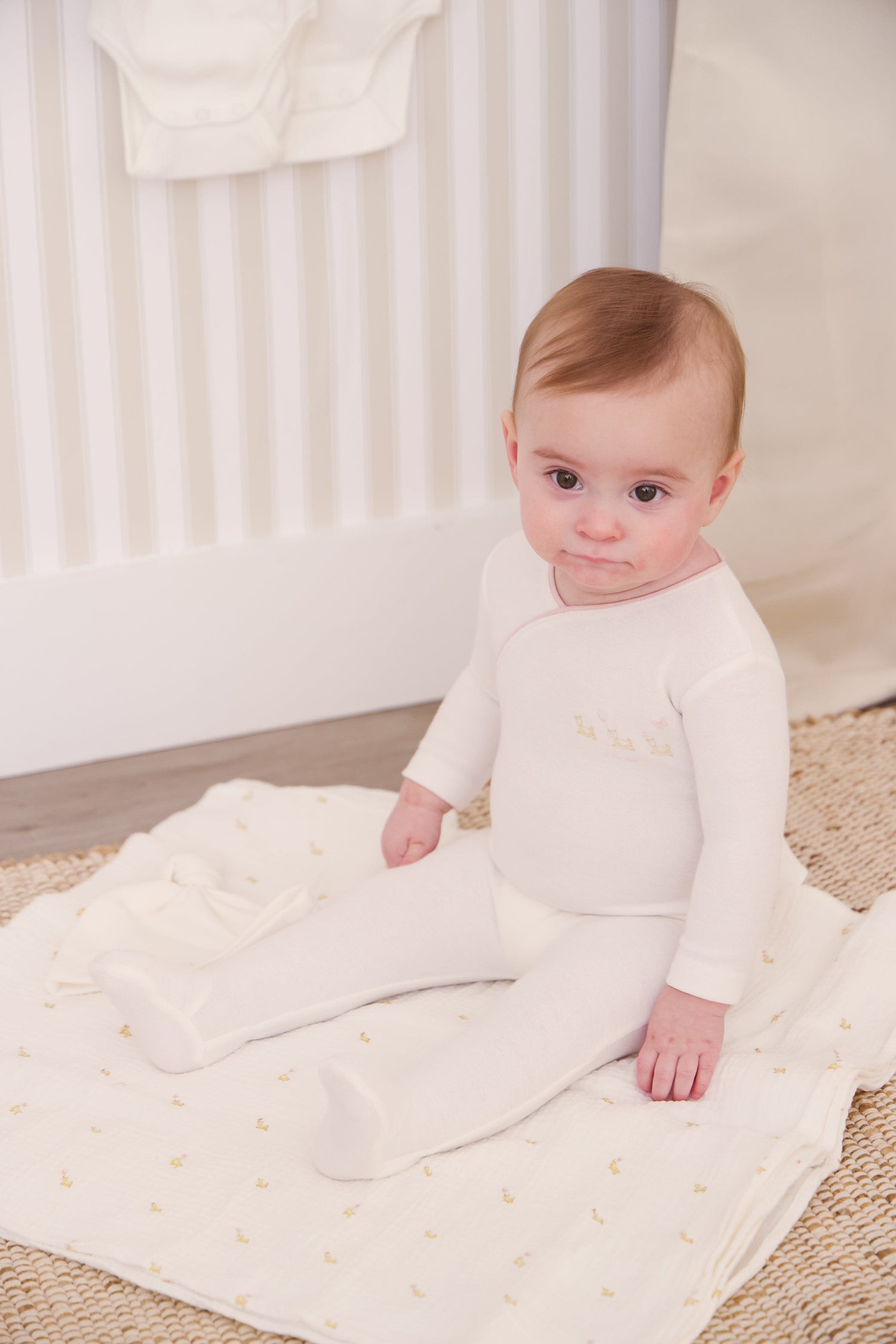 KIPP Collection Cotton Footie Set Embroidered Scalloped Neckline Pink for Baby by KIPP™ Collection at Everetts Place