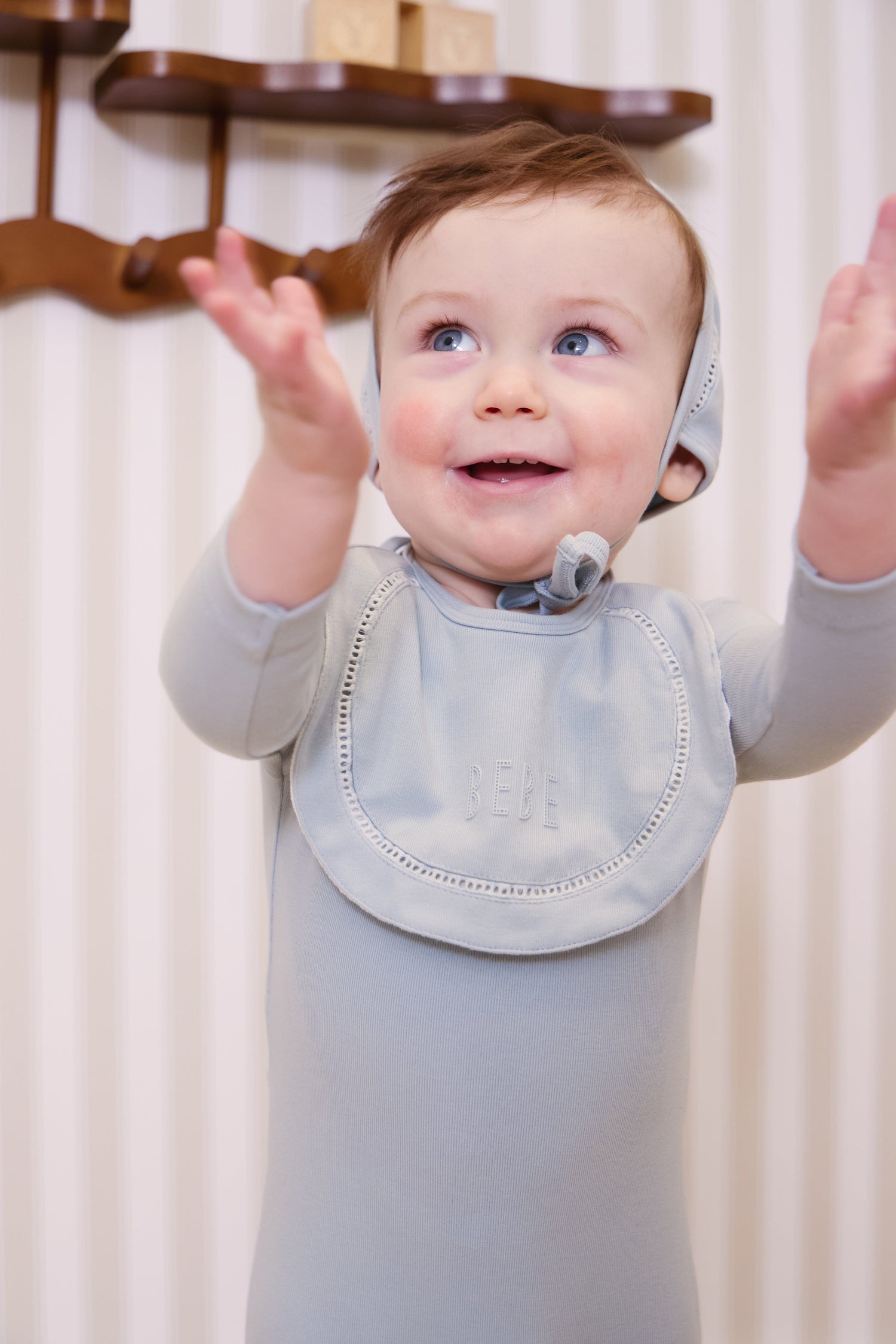 KIPP Collection Baby Bib with BEBE Embroidery and Snap Closure for Infants