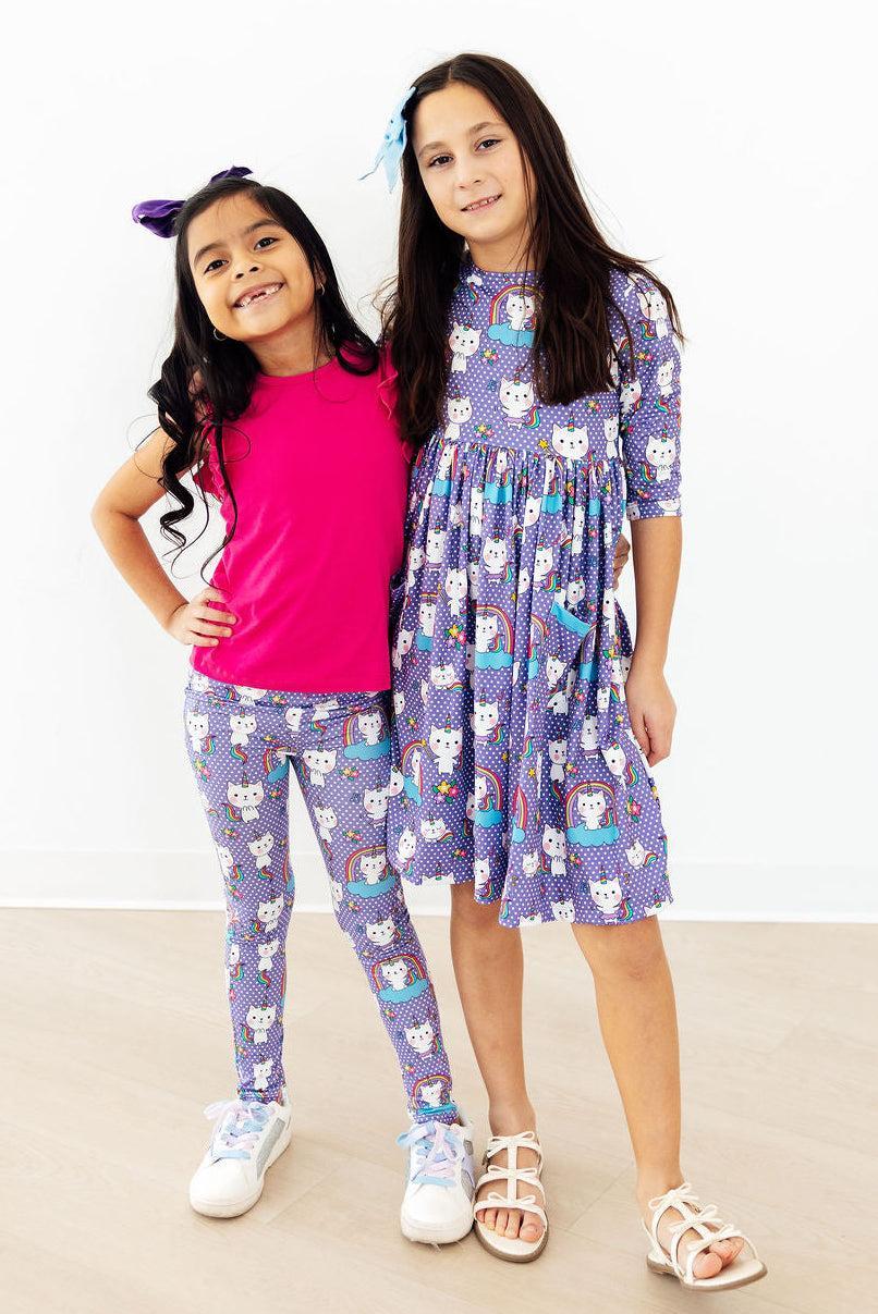 Mila & Rose Kitties in the Clouds print baby leggings.