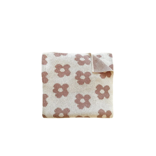 Knitted Baby Blanket - Mocha Daisy Harp Angel Boutique