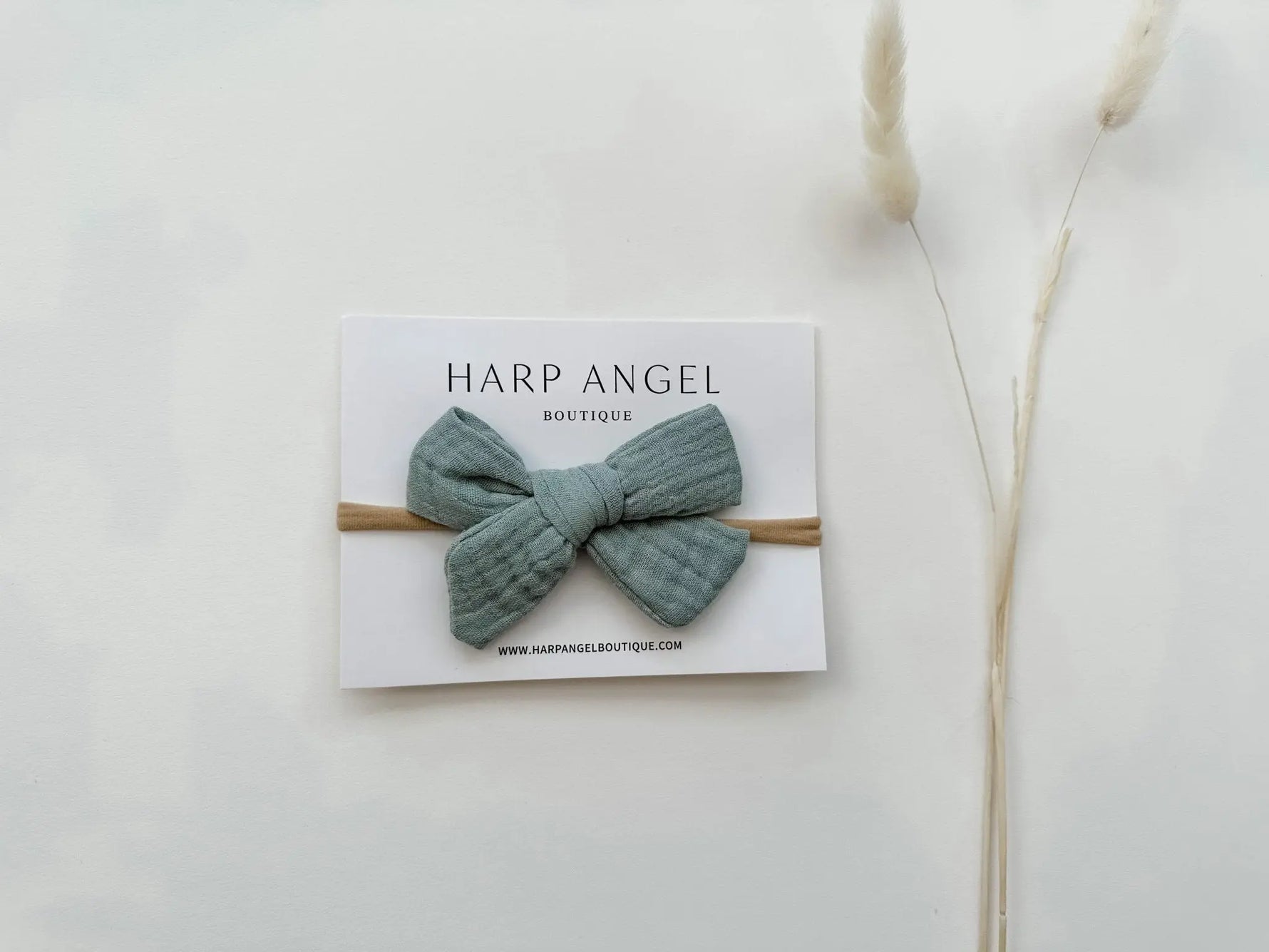 Harp Angel Boutique Soft Muslin Knot Bow Headband in Sage Green for Newborn to Toddler - Apparel & Accessories > Clothing Accessories > Hair Accessories Bows