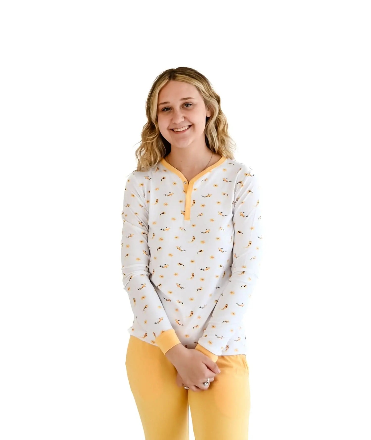 Koi | Adult Long Sleeve Henley - Happiness, Person, Top, Pants | Everetts Place