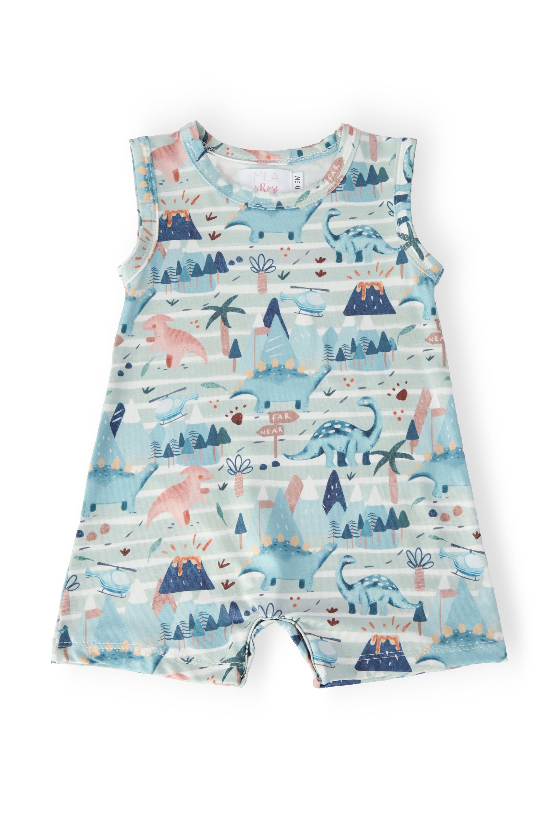 Mila & Rose baby dino tracks shorty one-piece romper