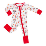 LollyBanks Firehouse Fido organic baby zipper one-piece pajama.