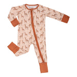 LollyBanks Gentle Giant organic baby pajama with zipper, featuring a cute print, on a white background.