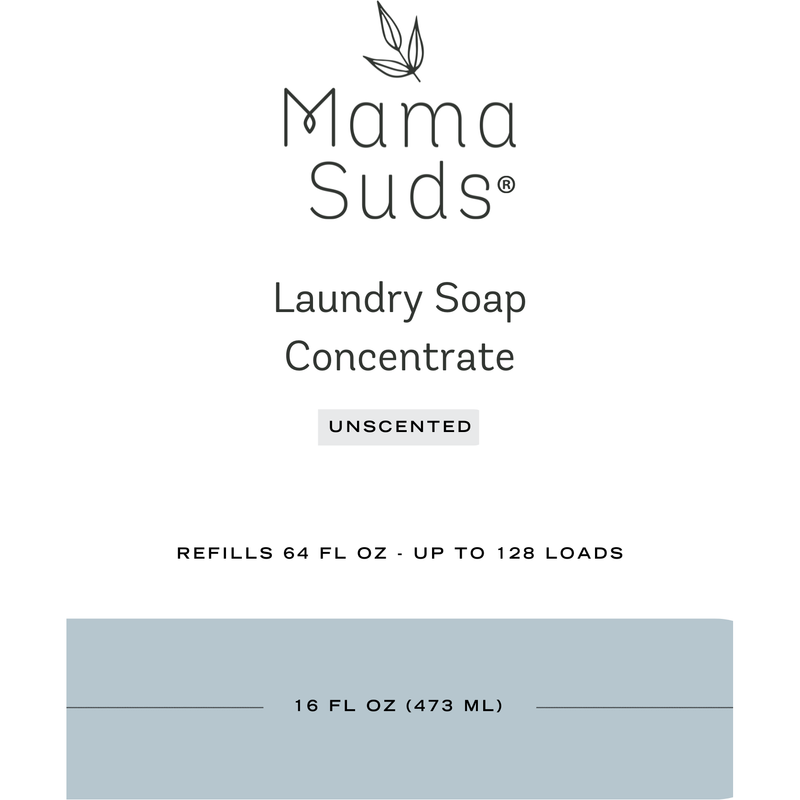 MamaSuds Laundry Soap Concentrate Pouch, unscented, 16 fl oz, refills 64 fl oz for 128 loads.