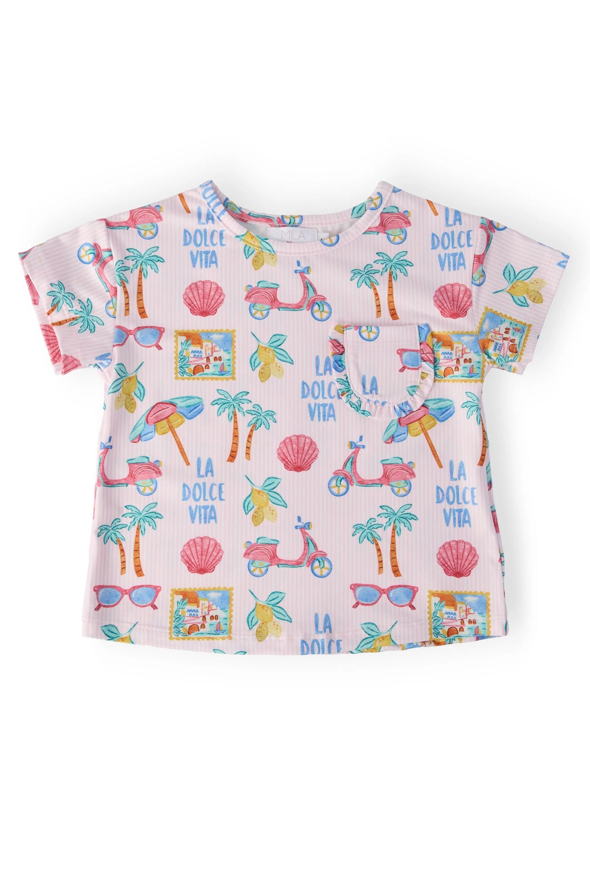 La Dolce Vita Ruffle Pocket Tee - Baby & Toddler Clothing, Pink, Active Shirt, Pineapples, Pineapple | Everetts Place