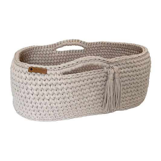 Carry Cot Latte Organic Cotton Crochet Knit Bassinet Finn + Emma