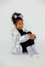 Lavender Checker Bow Cozy Cardigan For Girls Mila And Rose Mila & Rose ® Everetts Place: Online Boutique