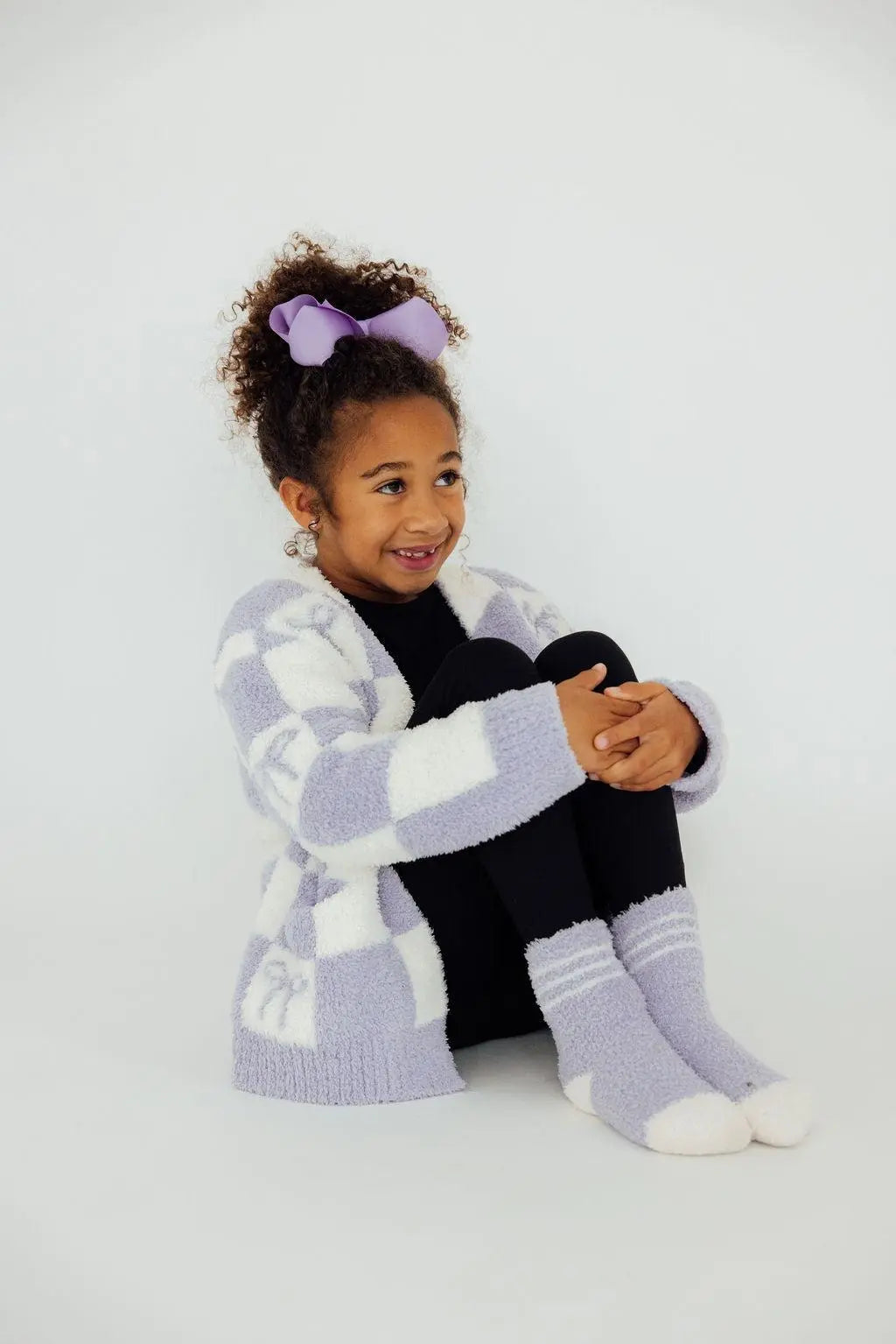 Lavender Checker Bow Cozy Cardigan For Girls Mila And Rose Mila & Rose ® Everetts Place: Online Boutique