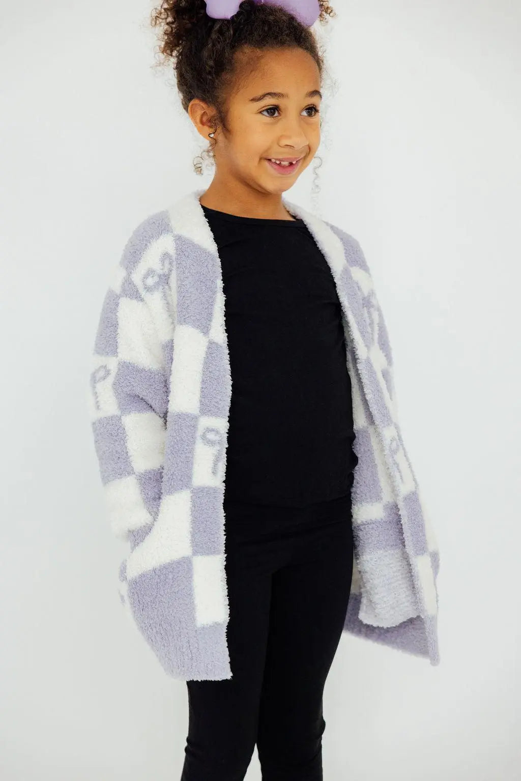 Lavender Checker Bow Cozy Cardigan For Girls Mila And Rose Mila & Rose ® Everetts Place: Online Boutique