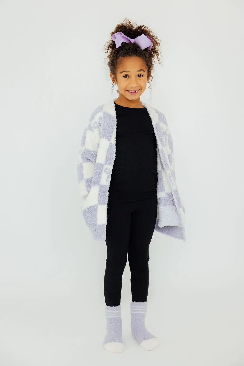 Lavender Checker Bow Cozy Cardigan For Girls Mila And Rose Mila & Rose ® Everetts Place: Online Boutique