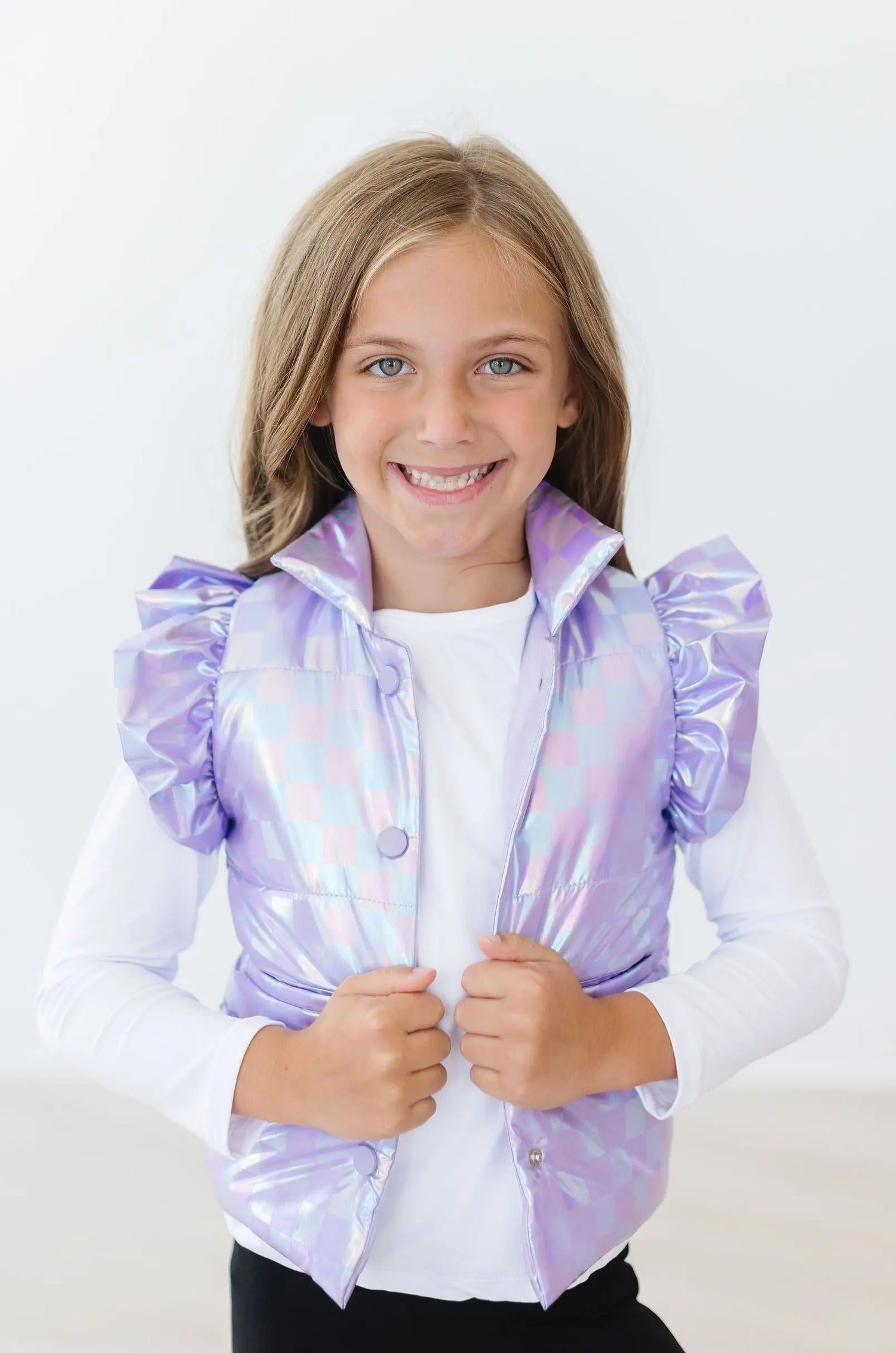 Mila & Rose ® Lavender Haze Checker Puffer Vest by Mila and Rose - Apparel & Accessories > Clothing > Outerwear > Vests Puffer Vest