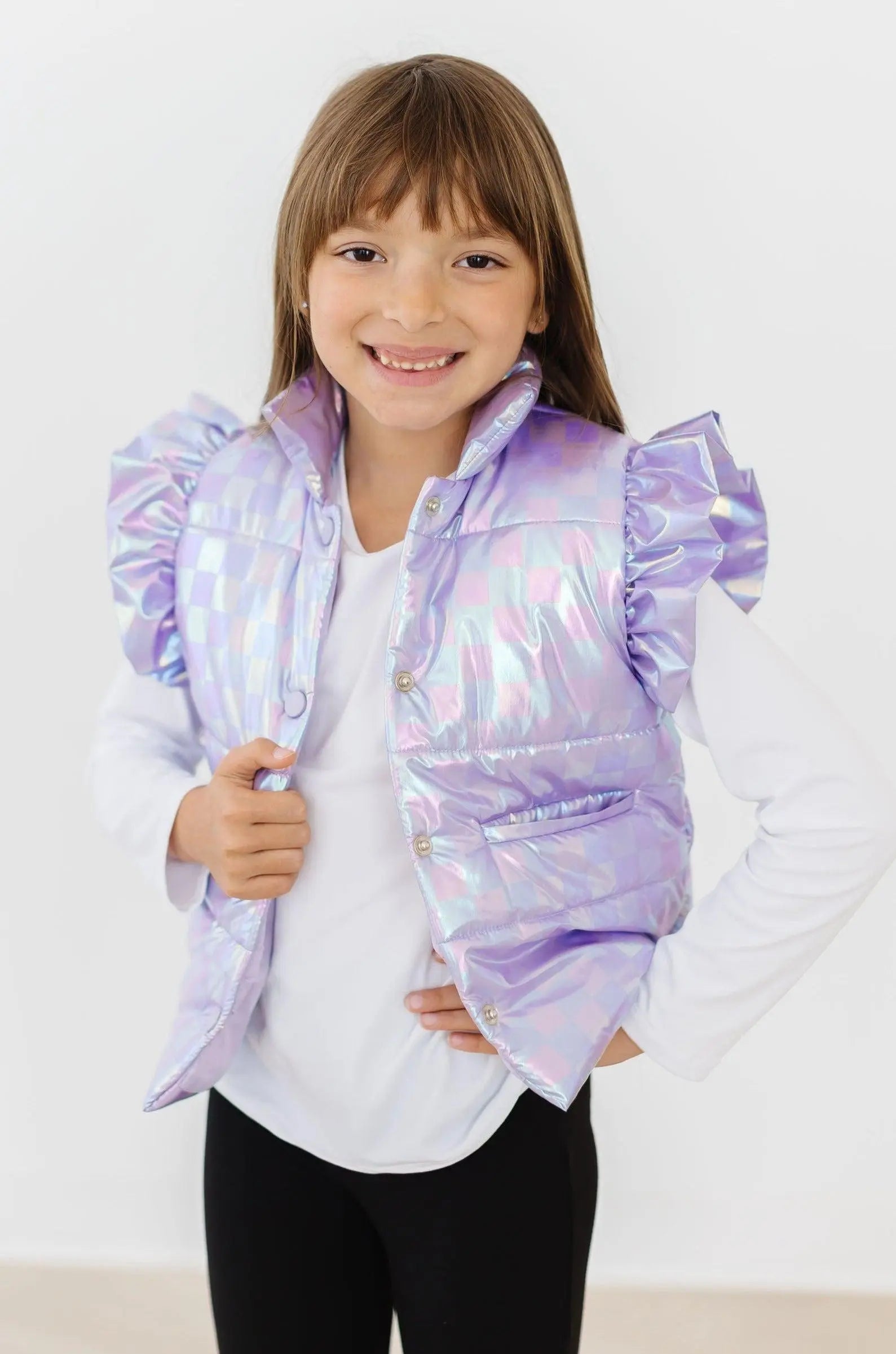 Mila & Rose ® Lavender Haze Checker Puffer Vest by Mila and Rose - Apparel & Accessories > Clothing > Outerwear > Vests Puffer Vest