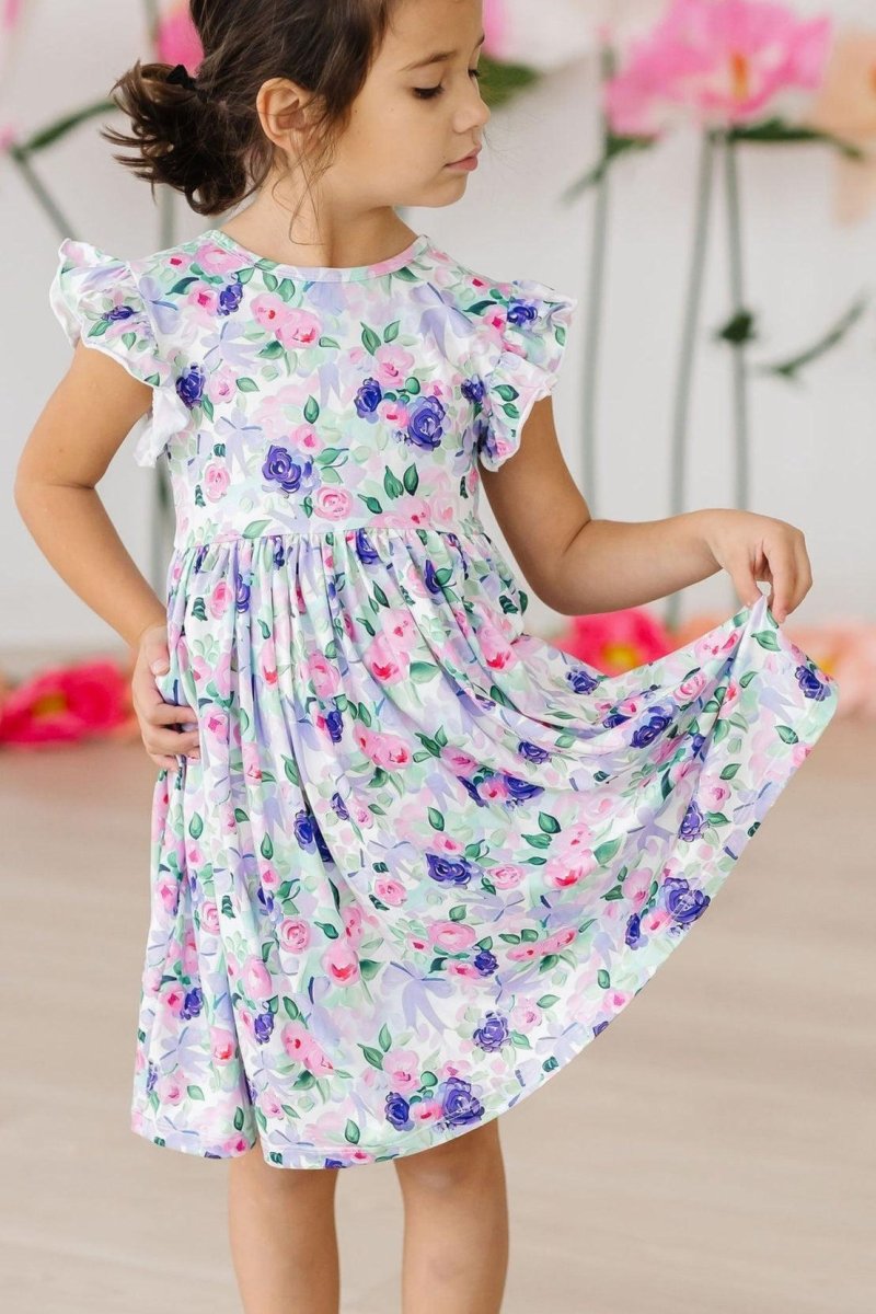 Mila & Rose ® Lavender Love Flutter Sleeve Twirl Dress For Toddlers - Everetts Place Boutique - 