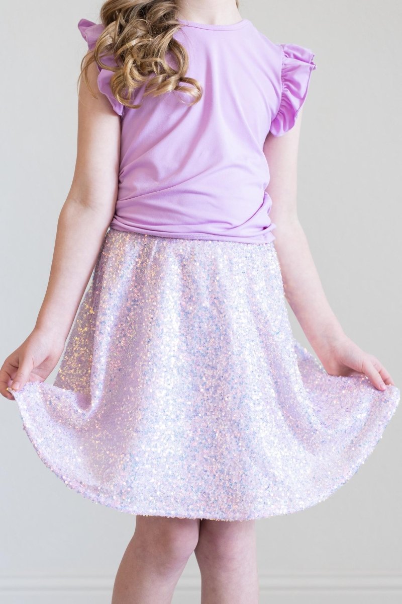 Mila & Rose ® Lavender Sequin Twirl Skort With Attached Shorts For Girls - Everetts Place Boutique - 