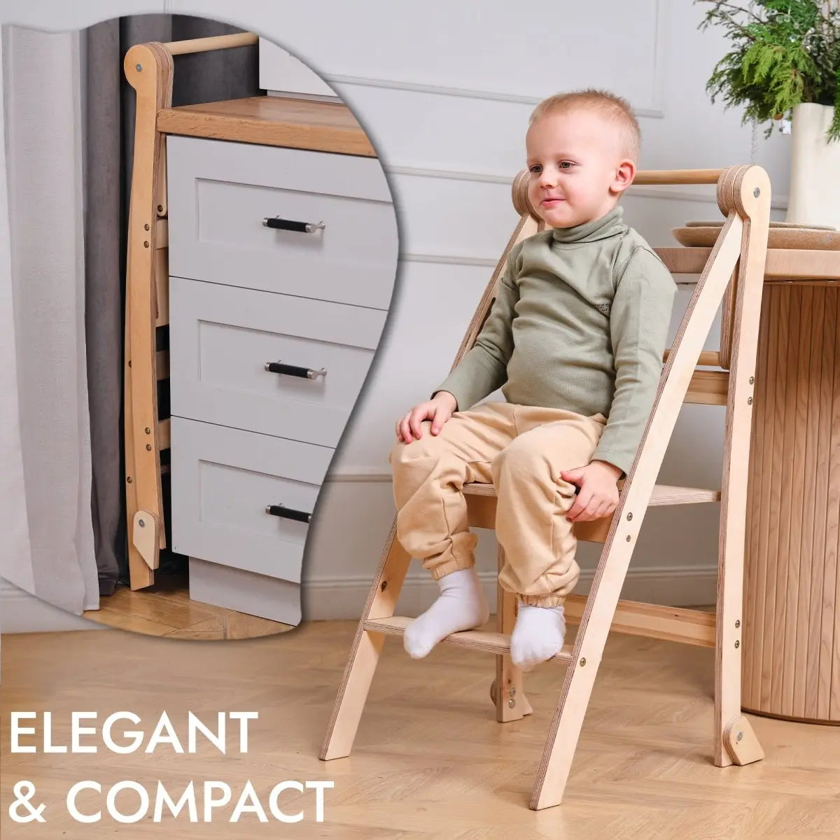 Learning Tower Foldable Step Stool for Toddlers Beige Goodevas Everetts Place: Online Boutique