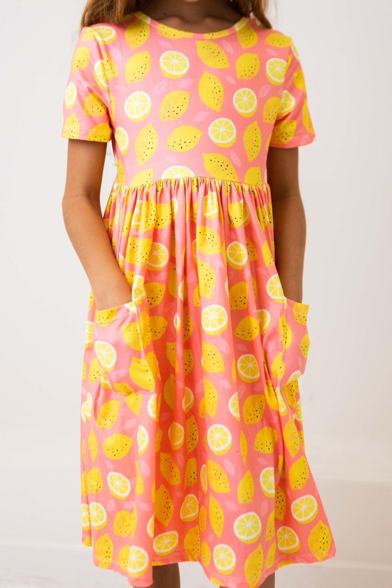 Mila & Rose ® Lemon Squeezy Short Sleeve Pocket Twirl Dress For Girls - Everetts Place Boutique - 