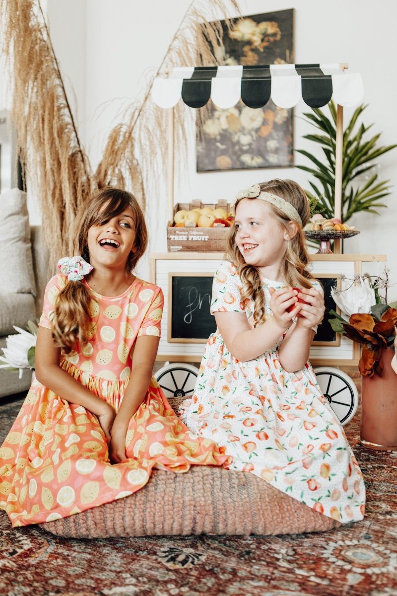 Mila & Rose ® Lemon Squeezy Short Sleeve Pocket Twirl Dress For Girls - Everetts Place Boutique - 