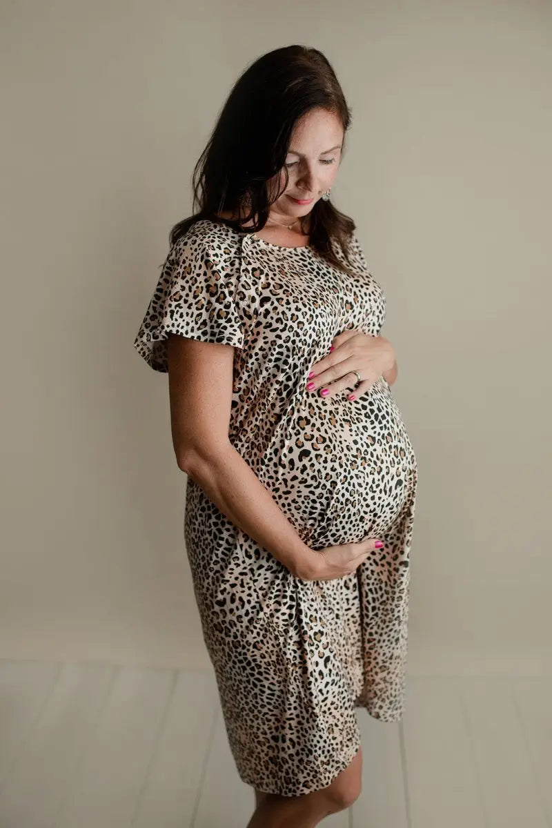 Three Little Tots Leopard Print Labor & Delivery Nursing Hospital Gown - 