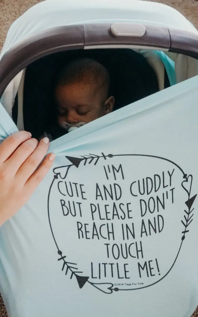 Three Little Tots Light Blue Car Seat 5 in 1 Cover – I'm Cute & Cuddly But Please Don't Touch Little Me - 