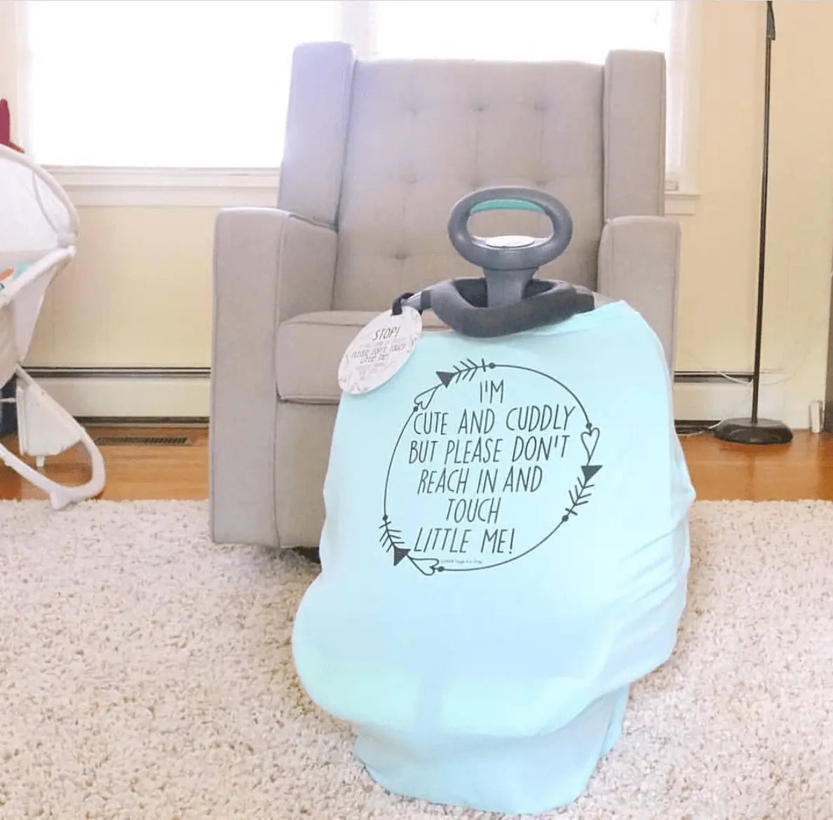 Three Little Tots Light Blue Car Seat 5 in 1 Cover – I'm Cute & Cuddly But Please Don't Touch Little Me - 