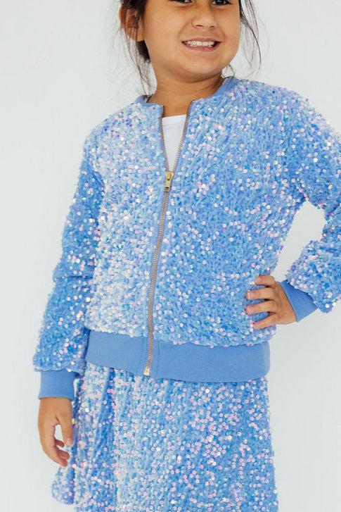 Mila & Rose ® Light Blue Velvet Sequin Jacket For Girls Party Wear - Everetts Place Boutique - 