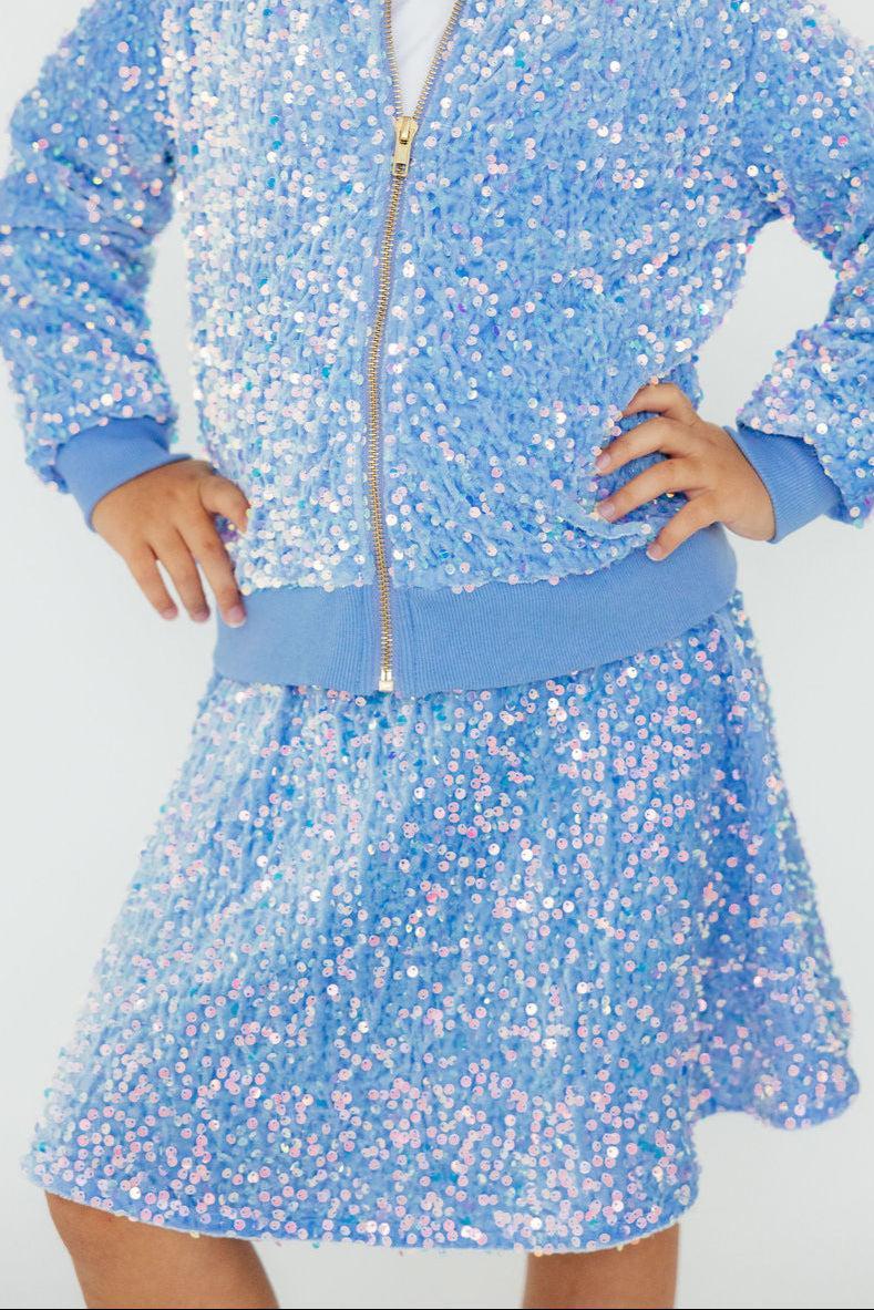 Mila & Rose ® Light Blue Velvet Sequin Jacket For Girls Party Wear - Everetts Place Boutique - 