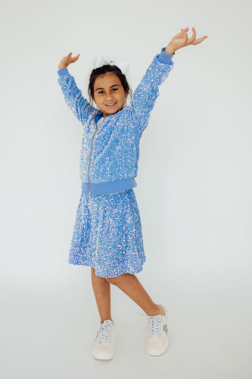 Light Blue Velvet Sequin Twirl Skort by Mila & Rose ®