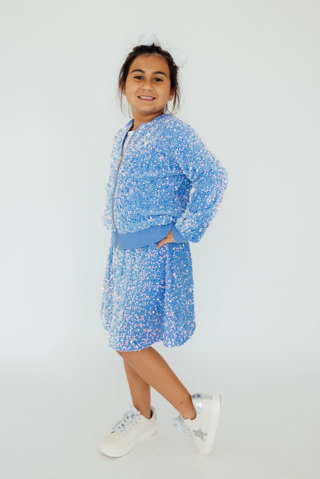 Light Blue Velvet Sequin Twirl Skort by Mila & Rose ®
