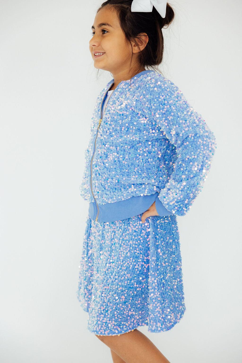 Light Blue Velvet Sequin Twirl Skort by Mila & Rose ®