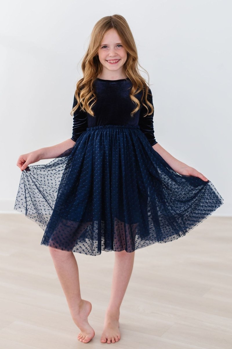 Mila & Rose ® Light Navy Velvet Tutu Dress For Special Occasions Girls - Everetts Place Boutique - 