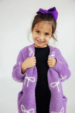 Mila & Rose ® Lilac Coconut Bow Cozy Cardigan For Girls Winter Wear - Everetts Place Boutique - 