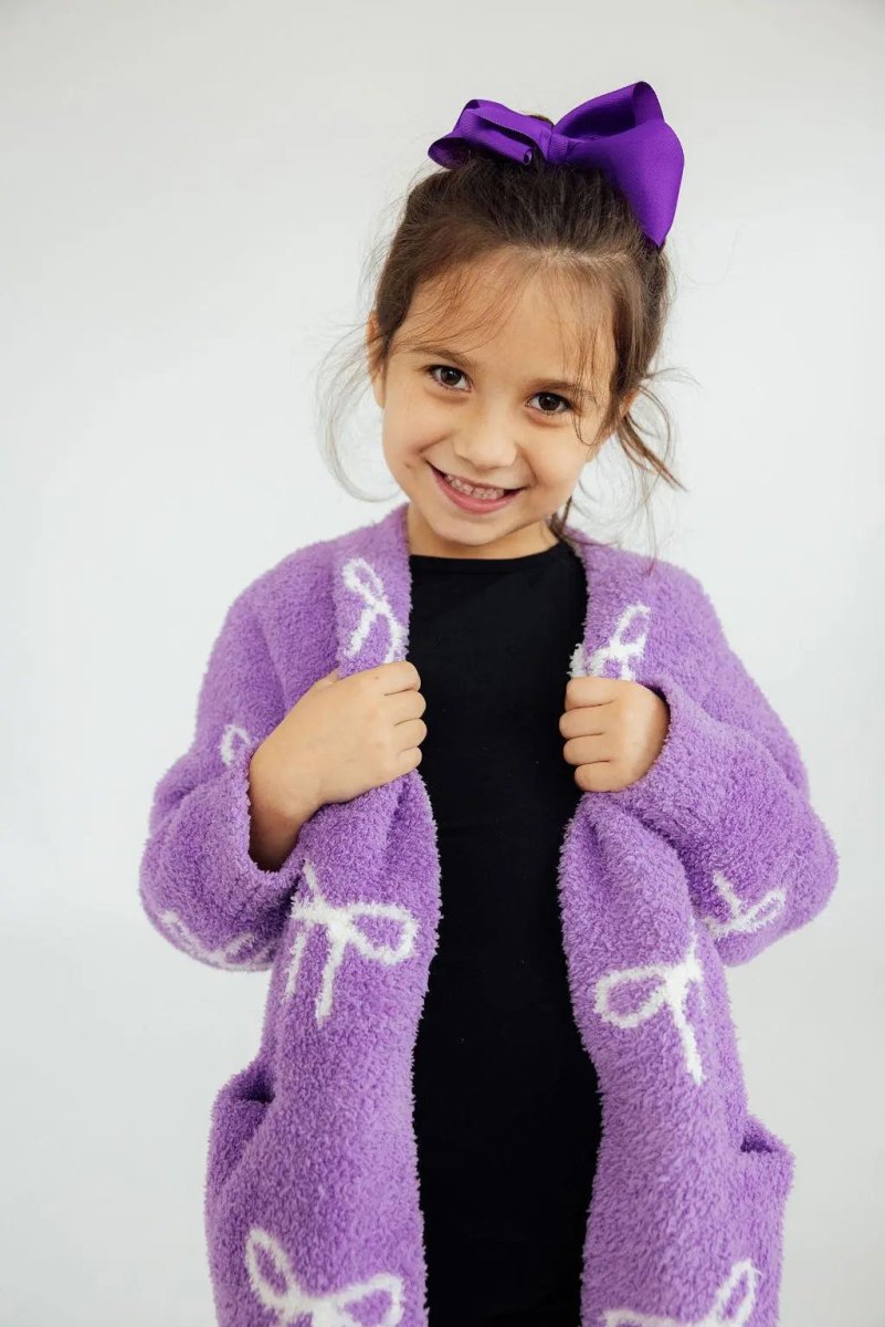 Mila & Rose ® Lilac Coconut Bow Cozy Cardigan For Girls Winter Wear - Everetts Place Boutique - 
