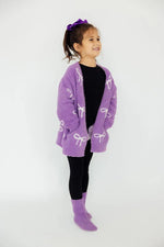 Mila & Rose ® Lilac Coconut Bow Cozy Cardigan For Girls Winter Wear - Everetts Place Boutique - 