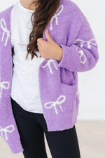 Mila & Rose ® Lilac Coconut Bow Cozy Cardigan For Girls Winter Wear - Everetts Place Boutique - 